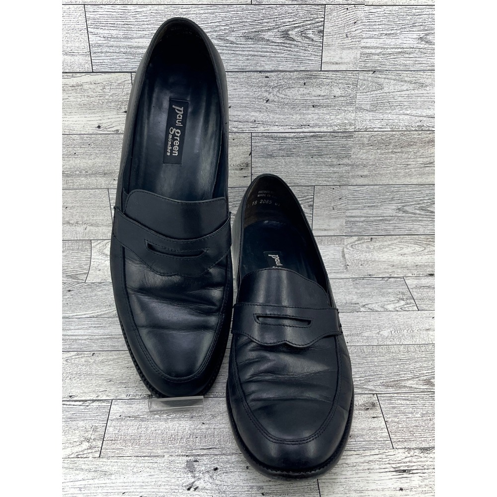 Paul Green Handmade Leather Penny‎ Loafers Black Block Heel 8.5 US